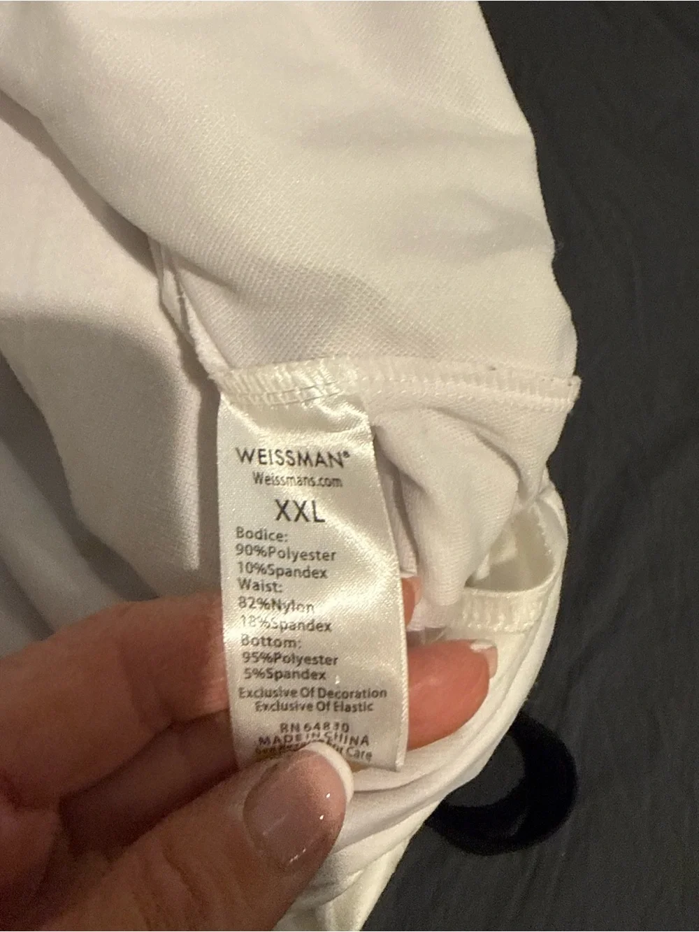 Weissman White and Black Dancewear Leotard with Tie Detail